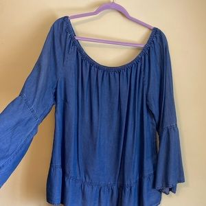 Celebrity Pink Sz XL light blue denim look off shoulder long sleeve top